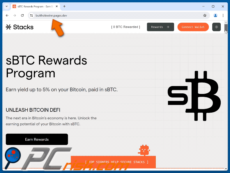 Appearance of Stacks sBTC Rewards Program scam