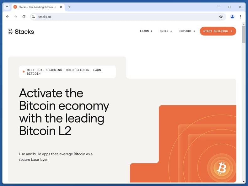 Stacks sBTC Rewards Program Scam real website (stacks.co)