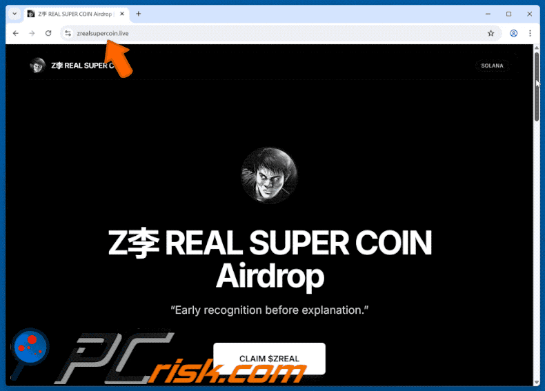 Appearance of ZREAL SUPER COIN Airdrop scam