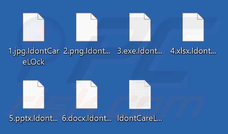 Files encrypted by IdontCareLOck ransomware (.IdontCareLOck extension)