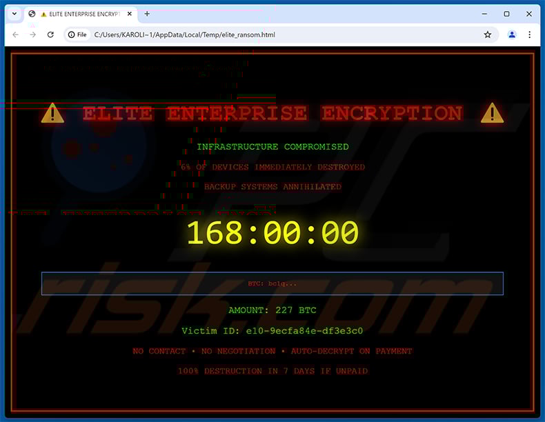 Elite Enterprise ransomware HTML ransom note (elite_ransom.html)