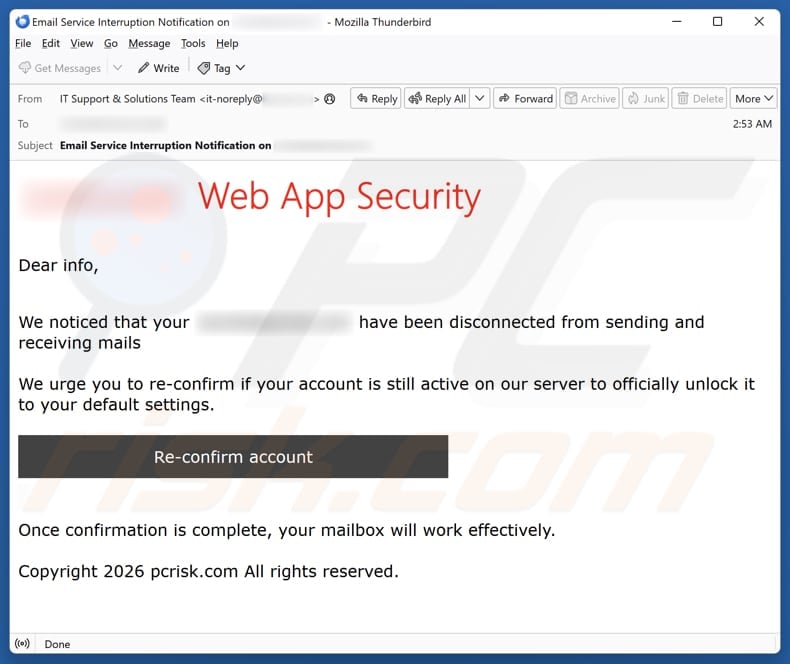 Web App Security email spam campaign