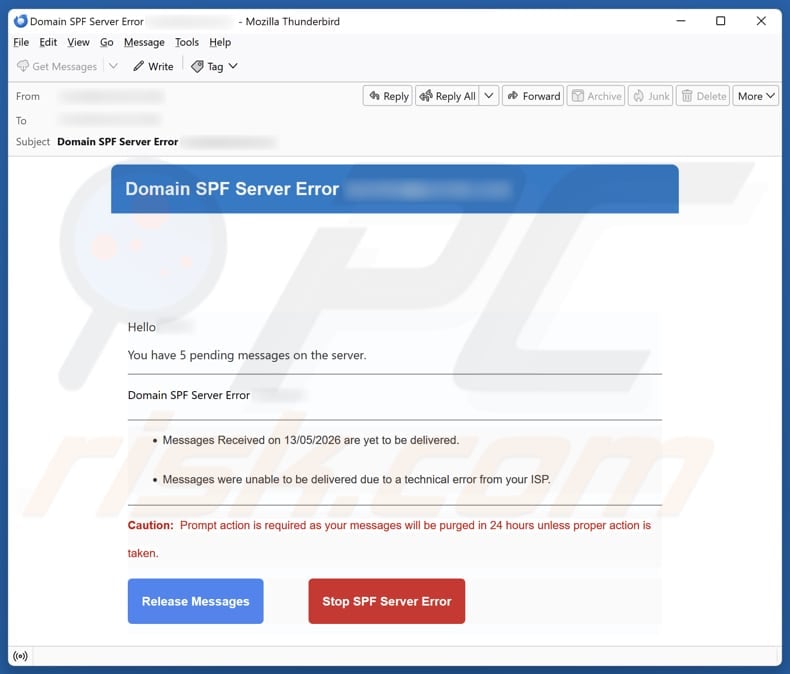 Domain SPF Server Error email spam campaign