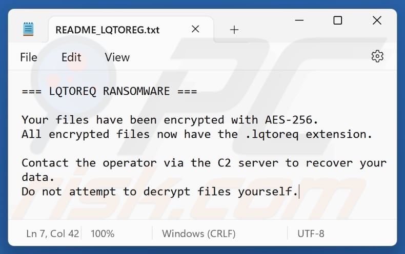 LQTOREQ ransomware text file (README_LQTOREG.txt)