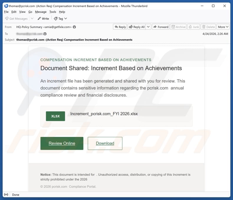 Shared Excel Sheet Email Scam example 3