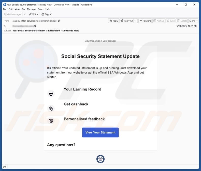 Social Security Statement Update email spam campaign