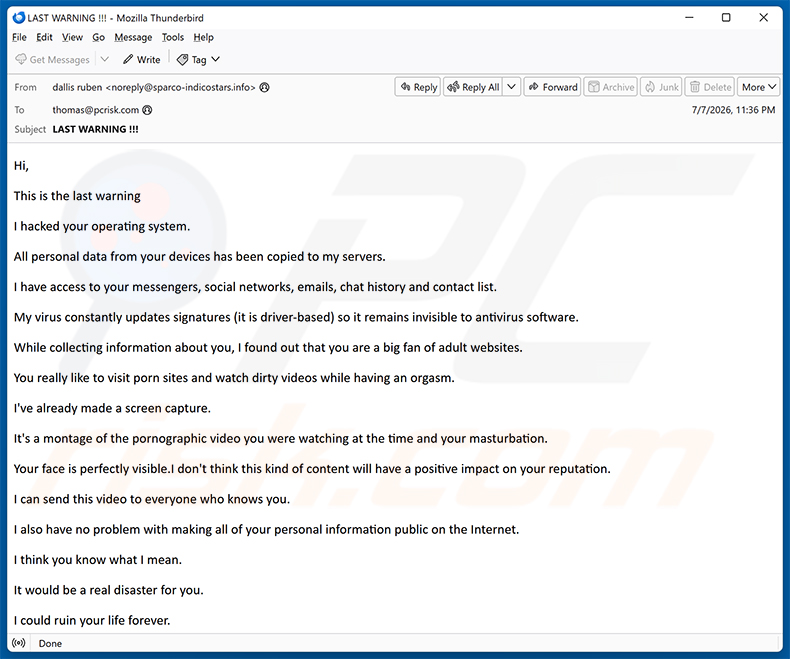I hacked your operating system email scam