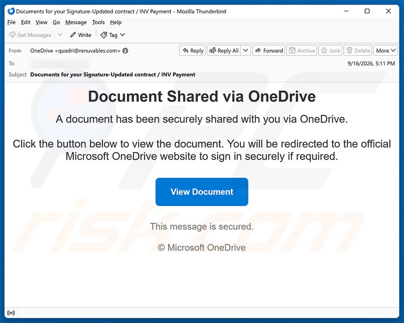 OneDrive - A Secured File Has Been Shared Email Scam (2026-09-17)