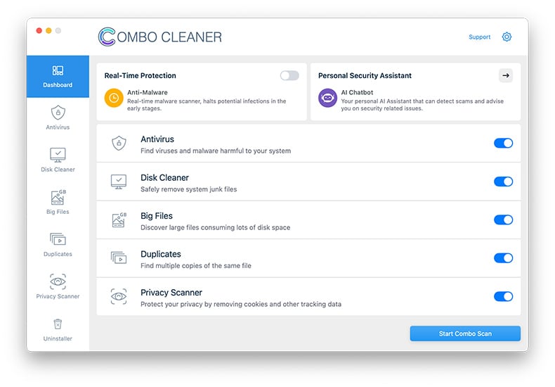 Combo Cleaner dashboard