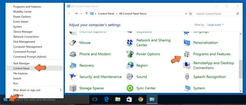 accesarea programelor și caracteristicilor (dezinstalare) în Windows 8