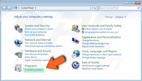 Windows 7 Control Panel - uninstall a program