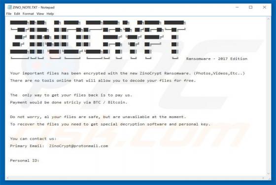 ZinoCrypt Ransomware