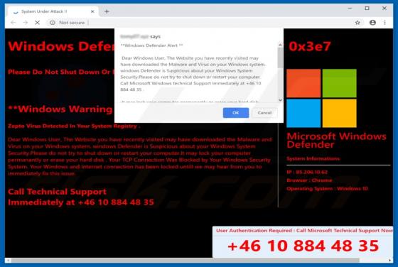 Windows Defender Alert (0x3e7) POP-UP Scam