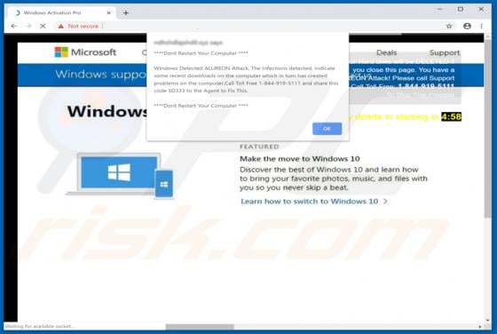 Windows Detected ALUREON Attack POP-UP Scam