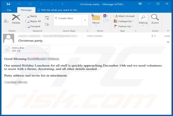 Christmas Party Email Virus