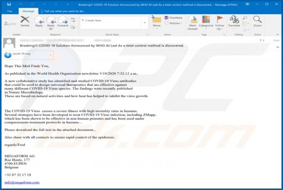 COVID-19 Solution Announced By WHO Email Virus
