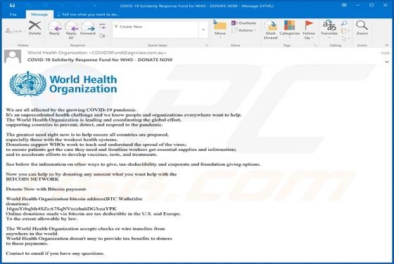 World Health Organization (WHO) Email Virus