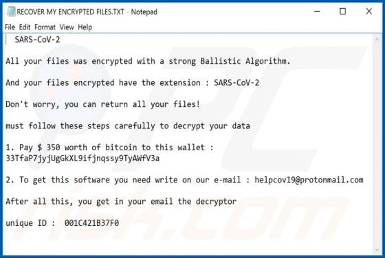 SARS-CoV-2 Ransomware
