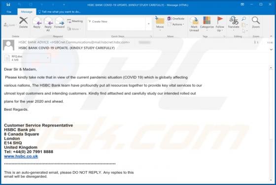 HSBC Bank Covid-19 Update Email Virus