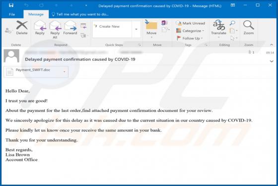 Delayed Payment Confirmation Caused By Covid-19 Email Virus