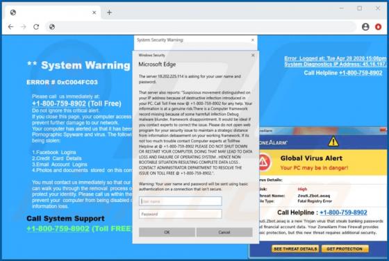 ZoneAlarm Global Virus Alert POP-UP Scam
