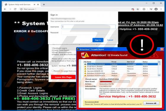 Attention 22 Threats Found POP-UP Scam