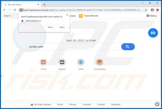 Get Easy Recipes Browser Hijacker
