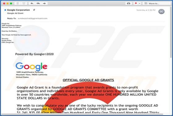 Google Ad Grant Email Scam