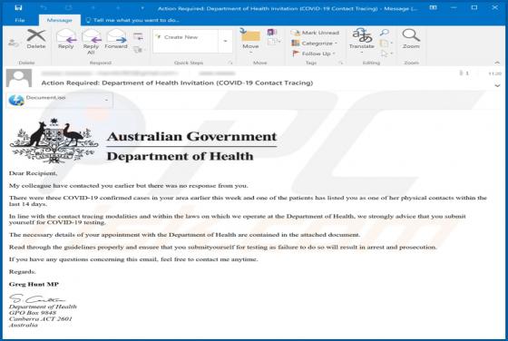 Australian Government Department Of Health Email Virus