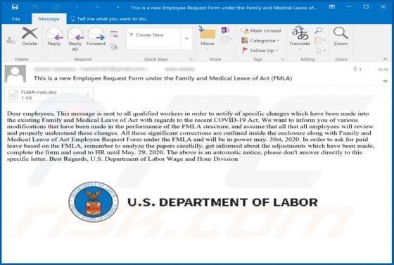 U.S Department of Labor Email Virus