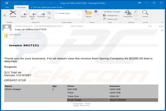 Spring Company Invoice Email Virus