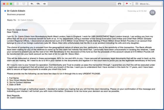 UBS INVESTMENT Email Scam