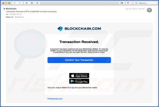 Transaction Received Into Blockchain Wallet Email Scam