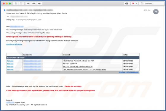 Important: You Have 19 Pending Incoming Email(s) Scam