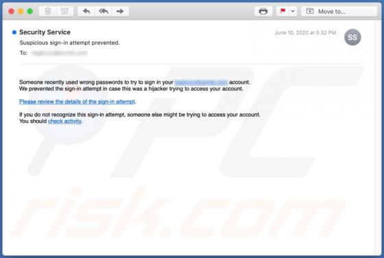 Suspicious Sign-In Attempt Prevented Email Scam
