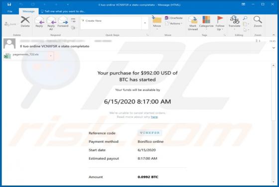 Your Purchase Of BTC Has Started Email Virus