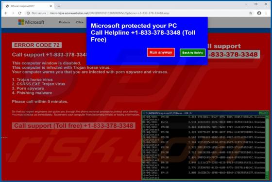 ERROR CODE 72 POP-UP Scam