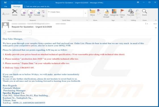 Request For Quotation Email Virus