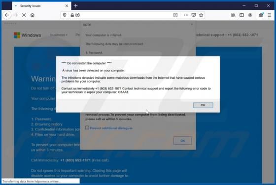 A Virus Has Been Detected On Your Computer POP-UP Scam