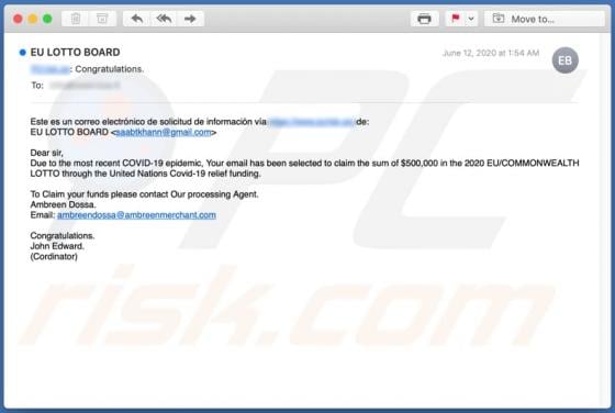 2020 EU/COMMONWEALTH LOTTO Email Scam