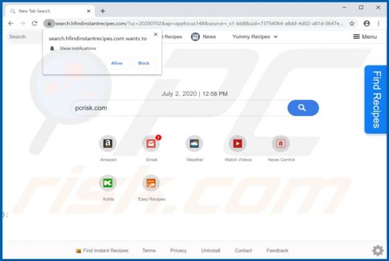 Find Instant Recipes Browser Hijacker