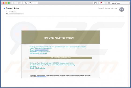Server Notification Email Scam