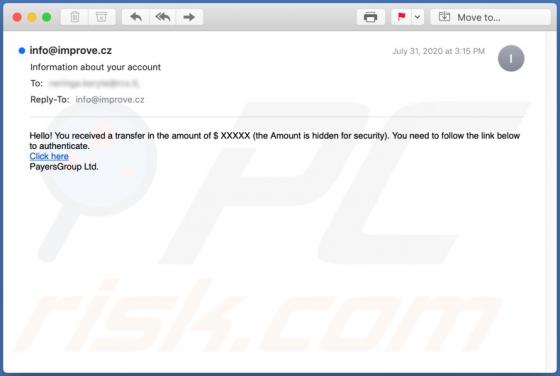 You Received A Transfer In The Amount Email Scam