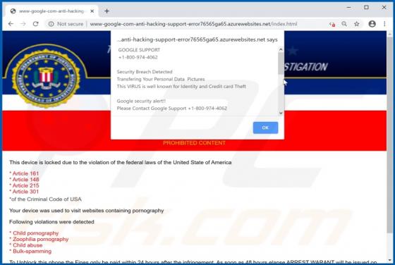 FBI CRIMINAL INVESTIGATION POP-UP Scam