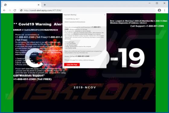 Covid19 Warning Alert POP-UP Scam