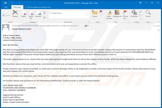 Beneficiary/Inheritance Email Scam