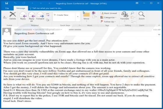 You Have Used Zoom Recently - I Have Very Unfortunate News Email Scam