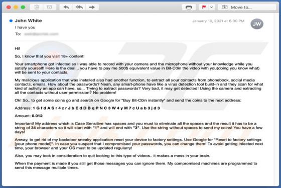 I Know That You Visit 18+ Content Email Scam