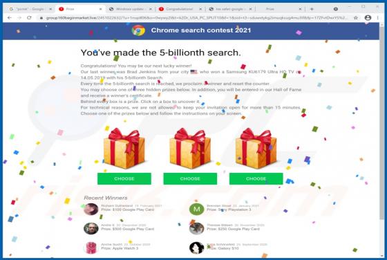 Chrome Search Contest 2021 POP-UP Scam