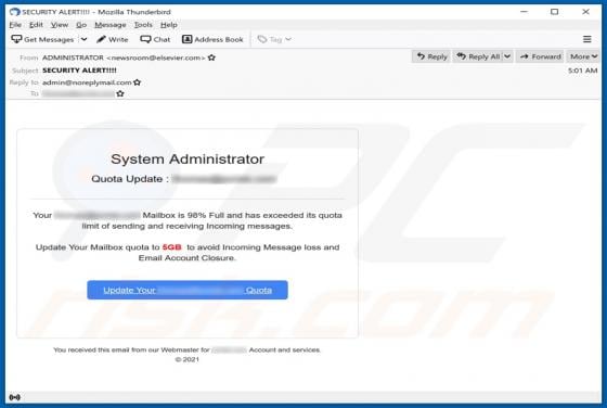 System Administrator Quota Update Email Scam